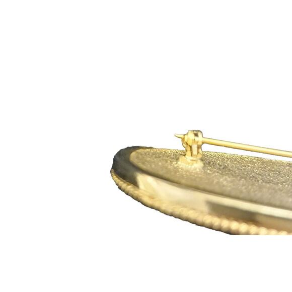 Vntg Celtic Brooch 3" RED Coat Pin Oval Metal Enamel Milgrain Accent Gold Estate - Picture 11 of 16